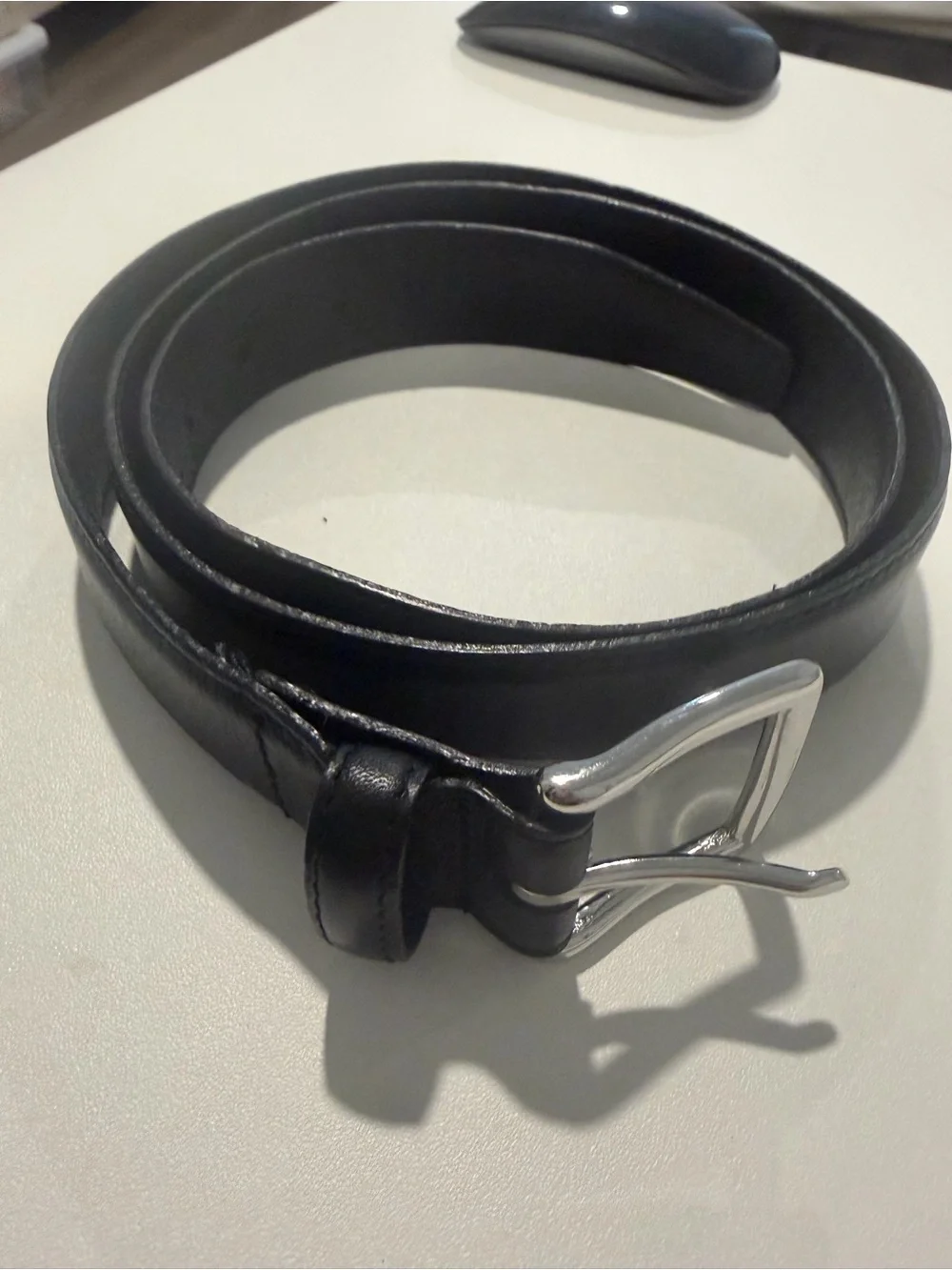 J. Crew Black Leather Belt with Silver Buckle